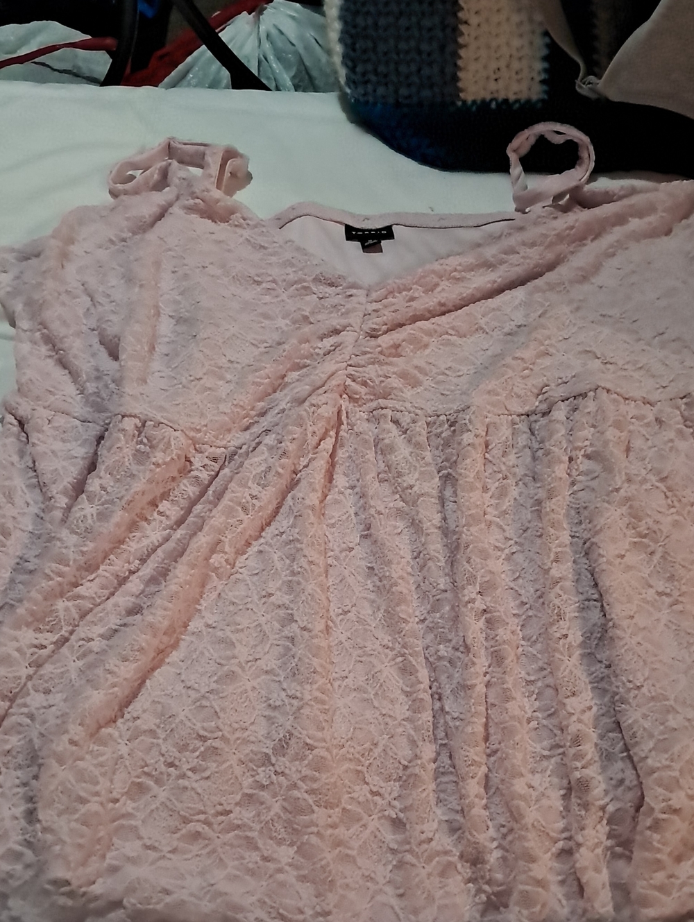 Torrid Blush Pink Lace Cami with V-Neck and Gathered Bodice